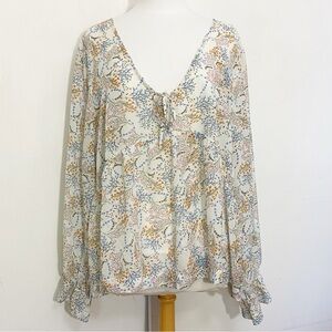 Mod Lusive Floral Sheer V-Neck Balloon Sleeve Babydoll Blouse 3X